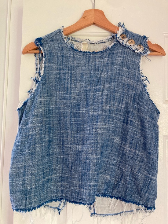 Anthropologie Tops - Frayed Woven Sleeveless Top - Blue